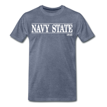 Load image into Gallery viewer, Navy Sate, White Font - heather blue