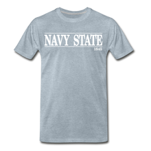 Load image into Gallery viewer, Navy Sate, White Font - heather ice blue
