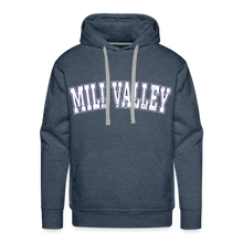 Load image into Gallery viewer, Mill Valley Hoodie White distressed Jaguard sleeve - heather denim
