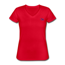 Load image into Gallery viewer, Basic Issue, Red &amp; Navy, America &#39;76, Women&#39;s V-Neck T-Shirt, - red
