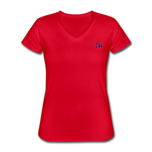 Basic Issue, Red & Navy, America '76, Women's V-Neck T-Shirt, - red