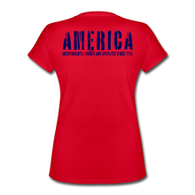 Load image into Gallery viewer, Basic Issue, Red &amp; Navy, America &#39;76, Women&#39;s V-Neck T-Shirt, - red
