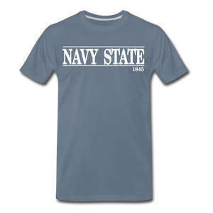 Navy Sate, White Font - steel blue