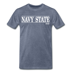 Navy Sate, White Font - heather blue