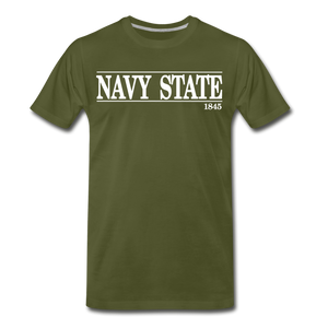 Navy Sate, White Font - olive green