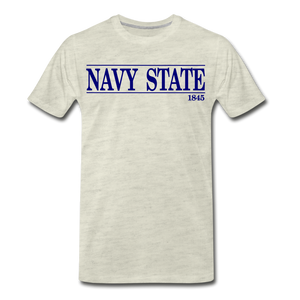 Navy State, (Navy Font) - heather oatmeal
