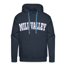 Load image into Gallery viewer, Mill Valley Hoodie White distressed Jaguard sleeve - navy

