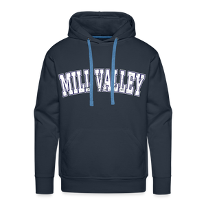Mill Valley Hoodie White distressed Jaguard sleeve - navy