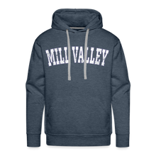Load image into Gallery viewer, Mill Valley Hoodie, Distressed lettering - heather denim
