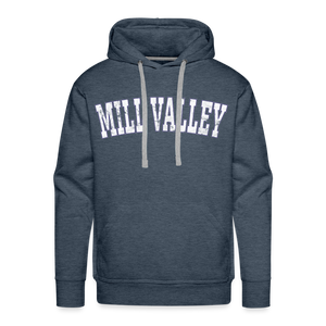 Mill Valley Hoodie, Distressed lettering - heather denim