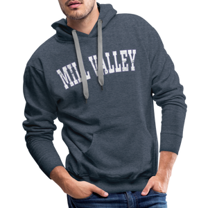 Mill Valley Hoodie, Distressed lettering - heather denim